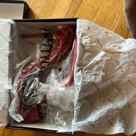 PLT Red Ankle Lace up Heels Size 8 - Picture 8 of 10